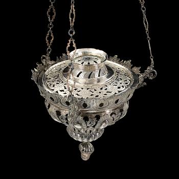 AMPEL för TABERNAKEL, rokokostil pläter samt vitmetall, 1800-tal. tot silver vikt 182 gram.