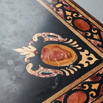 A pietre dure top, Italy, circa 1900, probably Rome or Naples. The stand in Louis XIV-style.