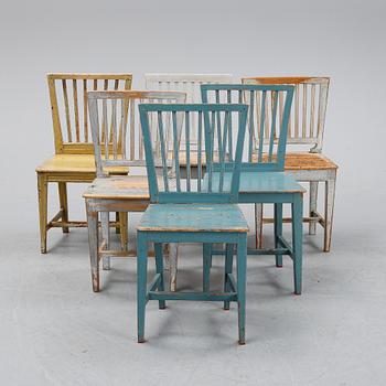 Six matched chairs, 19th Century.