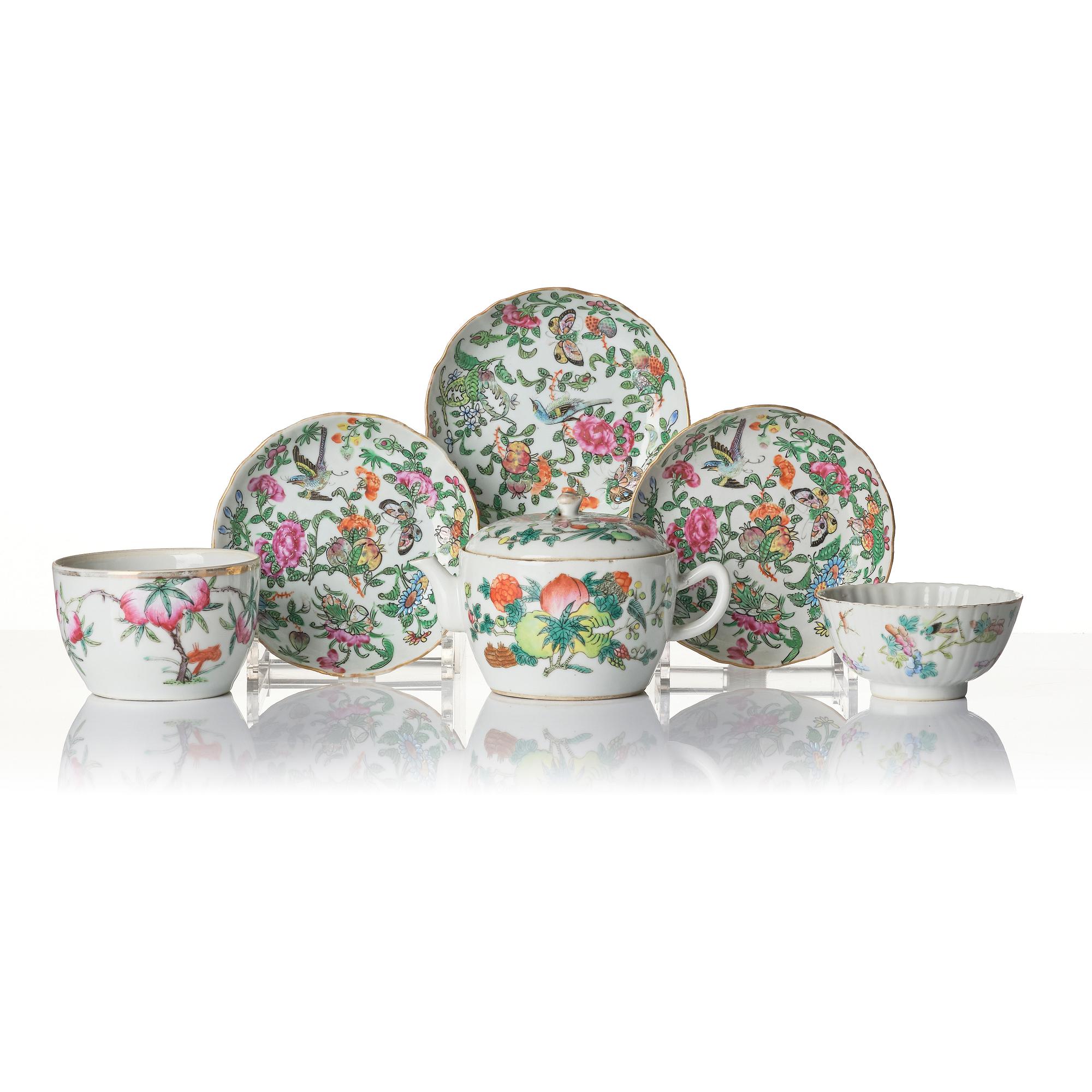 Parti, sex delar, porslin. Sen Qingdynasti/tidigt 1900-tal.