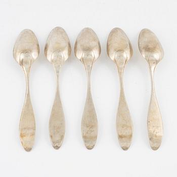 A set of five silver dining spoons, mark of Bengt Tornberg, Linköping 1828.