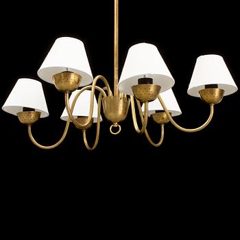 A pair of 1940's brass ceiling lights,