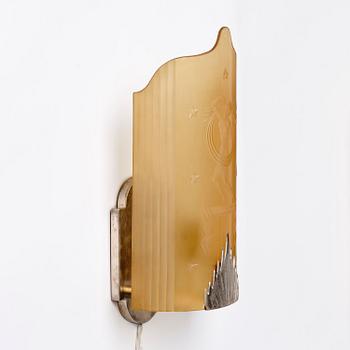 Edward Hald, vägglampa, variant av modell "HD 24", Orrefors, 1920-30-tal.