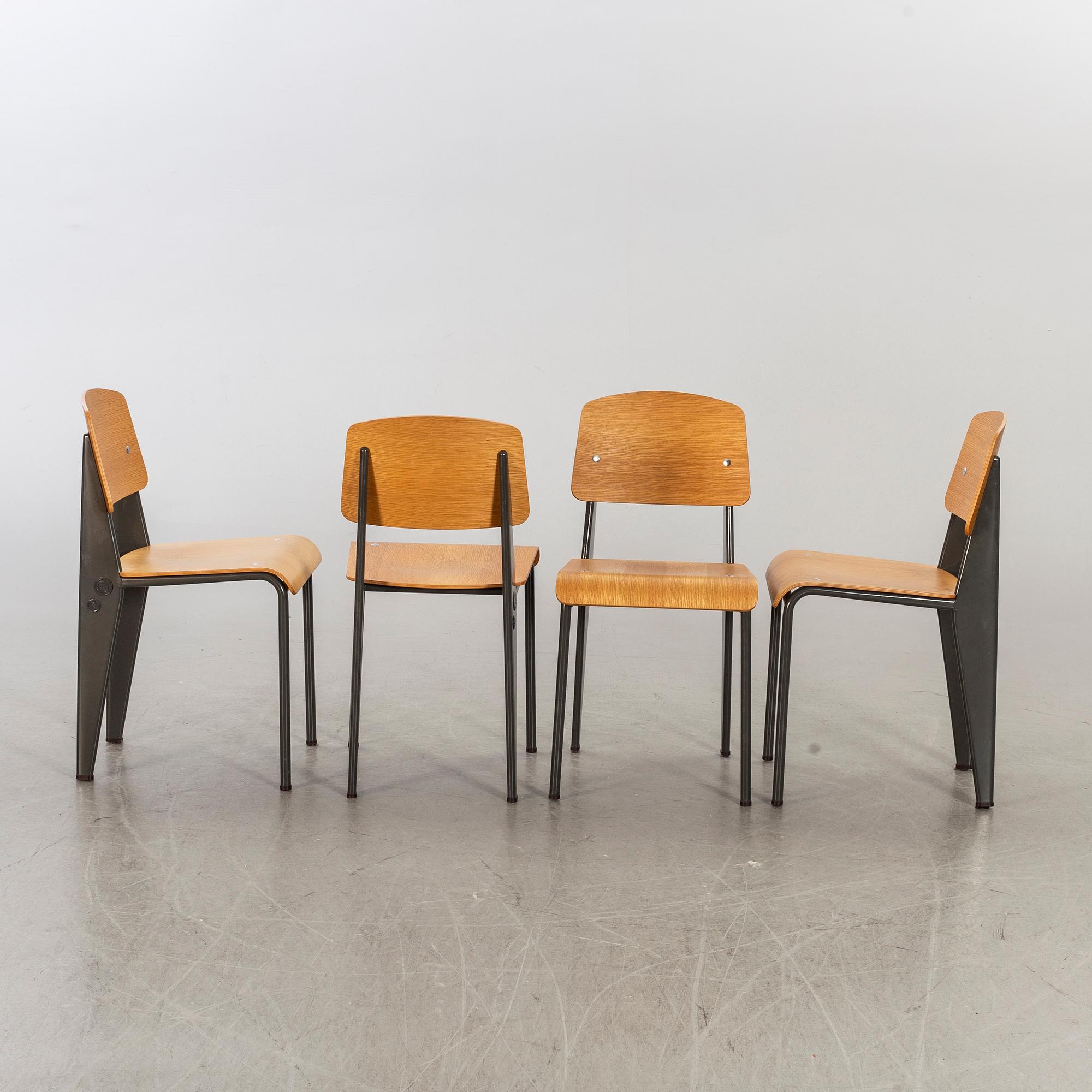 JEAN PROUVÉ, four chairs Prouvé Raw Standard, numbered and limited edition, G-Star Raw, for Vitra 2011.