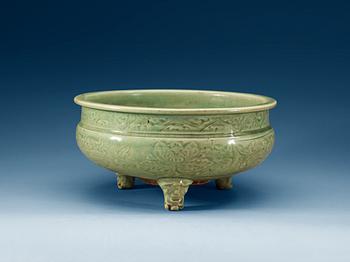 1265. A large celadon tripod censer, Ming dynasty (1368-1644).