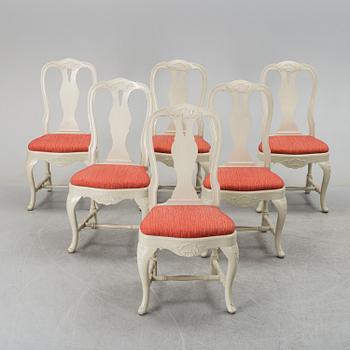 A set of six rococo-style chairs, late 20th century.