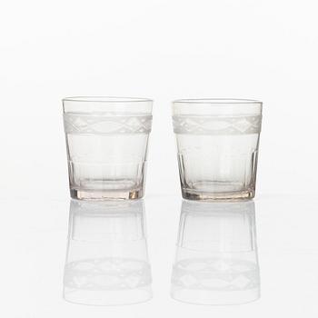 Karaff med 5 seltersglas, glas, Sverige ca 1850.