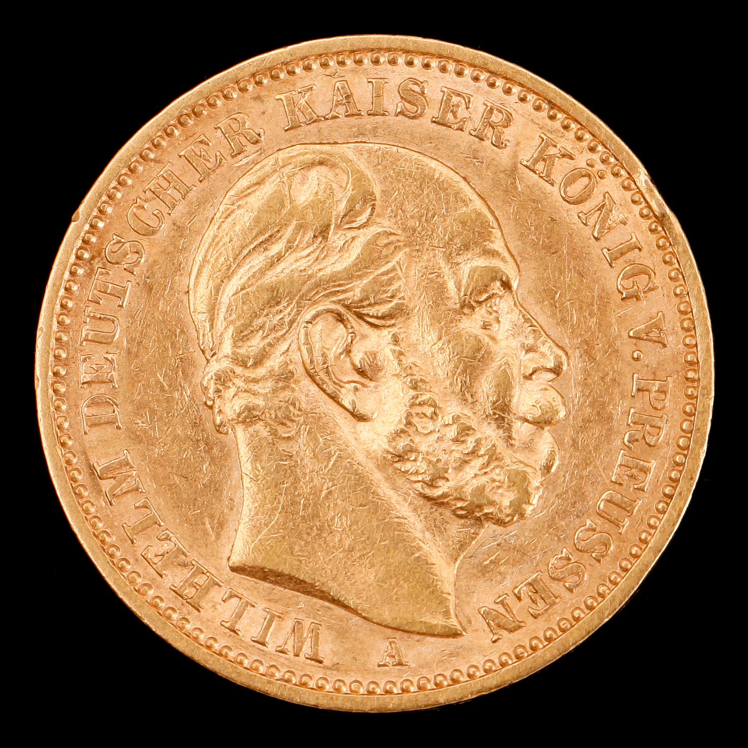 GULDMYNT, 20 mark, Wilhelm Kaiser von Preussen, 1883. Vikt ca 8 g.