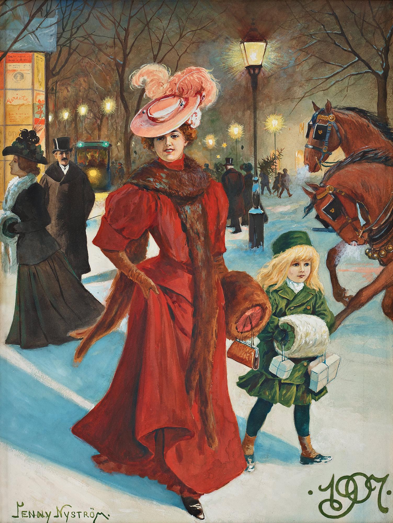 Jenny Nyström, Elegant lady Christmas shopping.