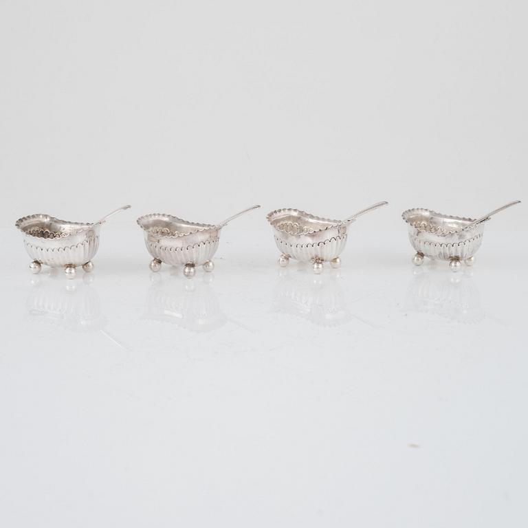 An English Set of Silver Salt Cellars, mark of James Dixon & Sons Ltd, Sheffield 1902 (4 pieces).