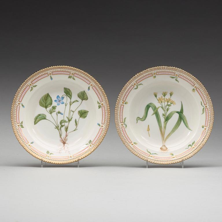 A set of nine Royal Copenhagen 'Flora Danica' soup dishes, Denmark, 20th Century.