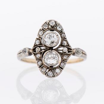 RING, gammal- och rosenslipade diamanter, guld och silver.