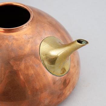 A copper, brass and rosewood teapot, Illums Bolighus, Denmark, 1950's.