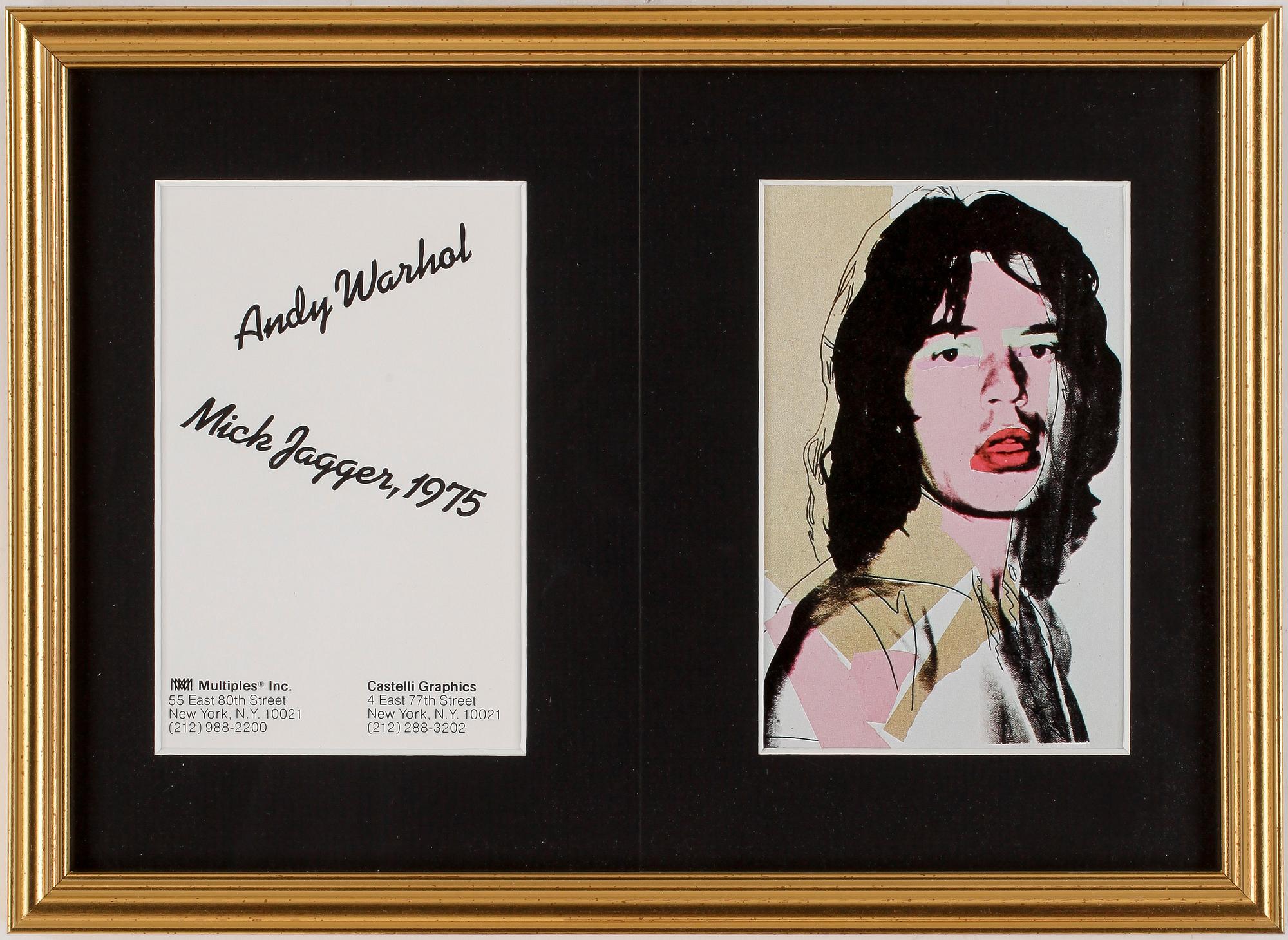 ANDY WARHOL efter, 3 st, färgoffsettryck, ANNOUNCEMENT CARD, Mick Jagger, 1975.