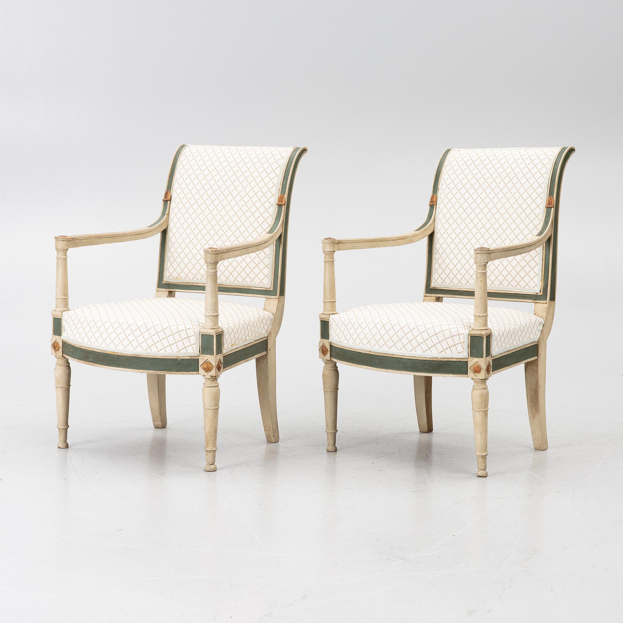 A pair of armchairs, Directoire, France, late 18th Century.
