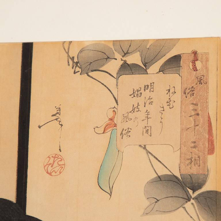 Tsukioka Yoshitoshi, 'Looking sleepy - the appearence of a courtesan of the Meiji era'.