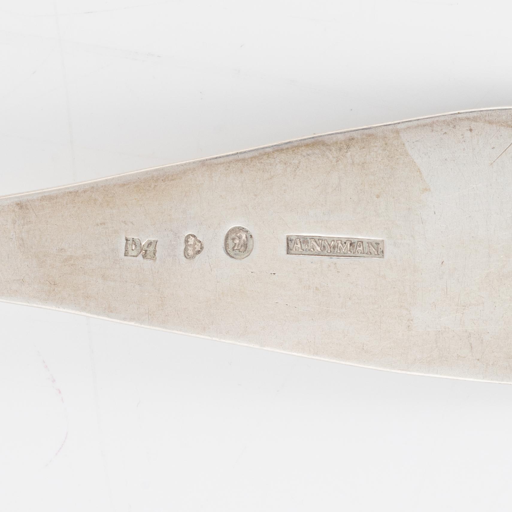 A set of Swedish Silver Table Spoons, including Petter Davidsson, Norrköping 1769 (8 pieces).
