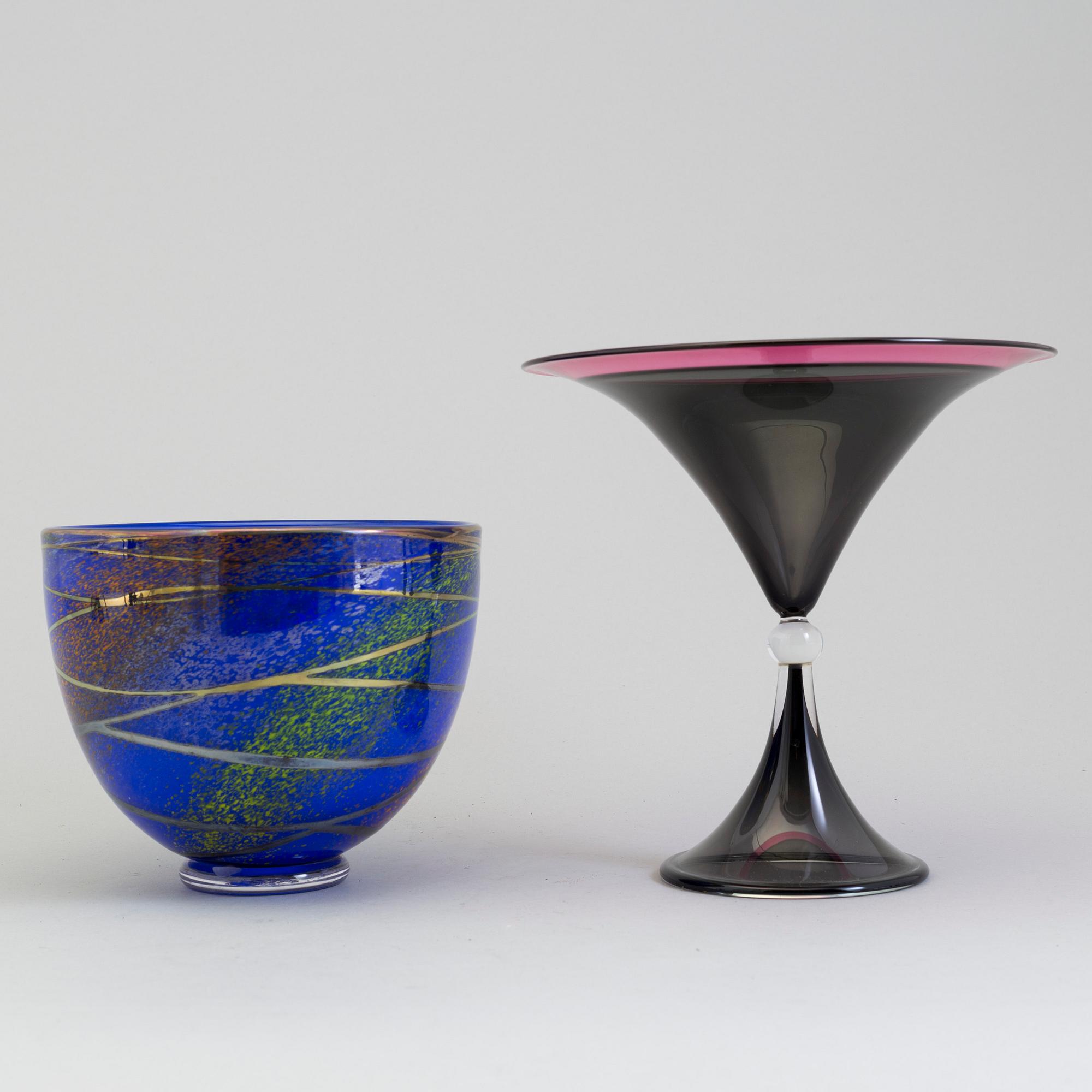 WILKE ADOLFSSON, two glass bowls, signed and dated 92 and -02.