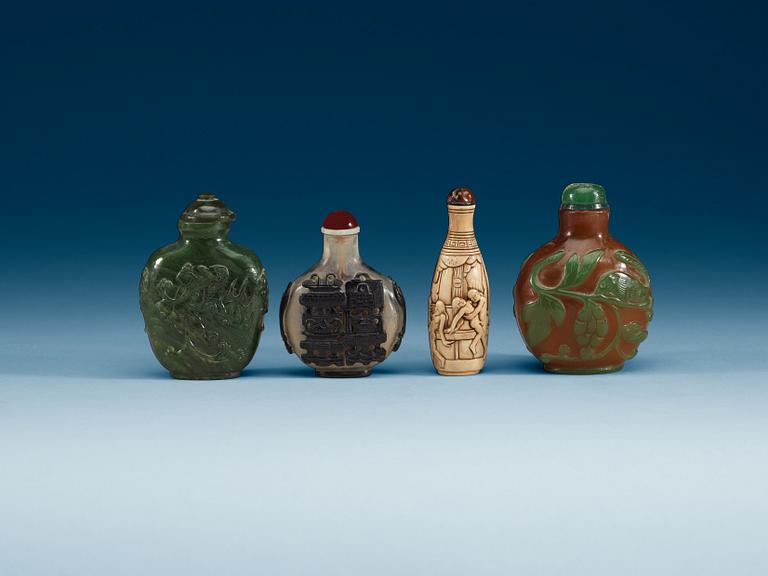 A set of four snuff bottles, Qing dynasty (1644-1912).