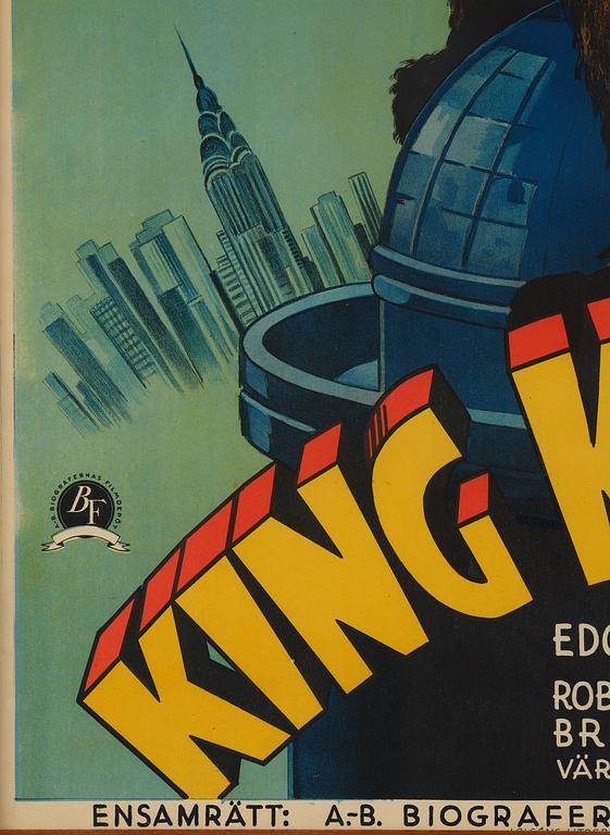 MOVIE POSTER, "King Kong", J Olséns Litografiska Anstalt, Stockholm, 1933.