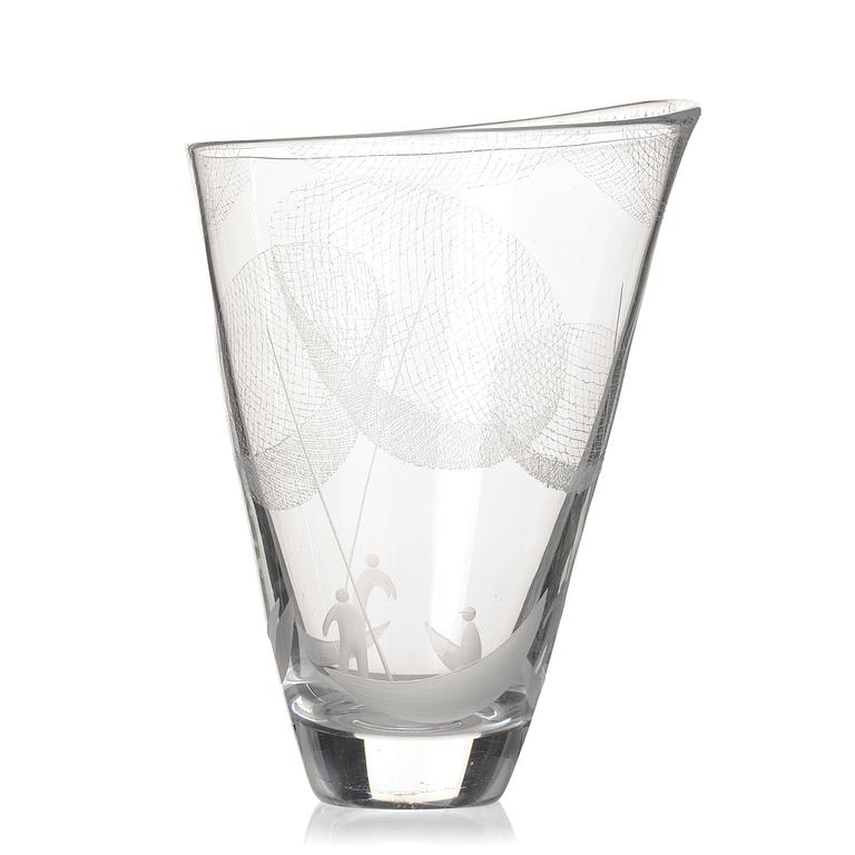Vicke Lindstrand, an engraved glass vase, Kosta, Sweden 1950-60s.