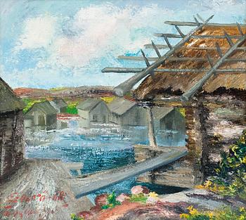 323. Folke Winquist, HUTS BY THE SHORE.