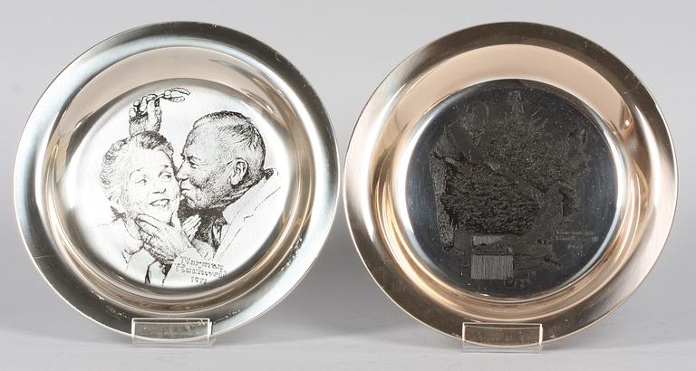 TALLRIKAR, 6 st , sterilng silver, Franklin Mint. 1970-tal. Tot vikt 1092 gr.