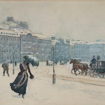 Carl Hedelin, View over Grand Hôtel, scene from Kungsträdgården, Stockholm.