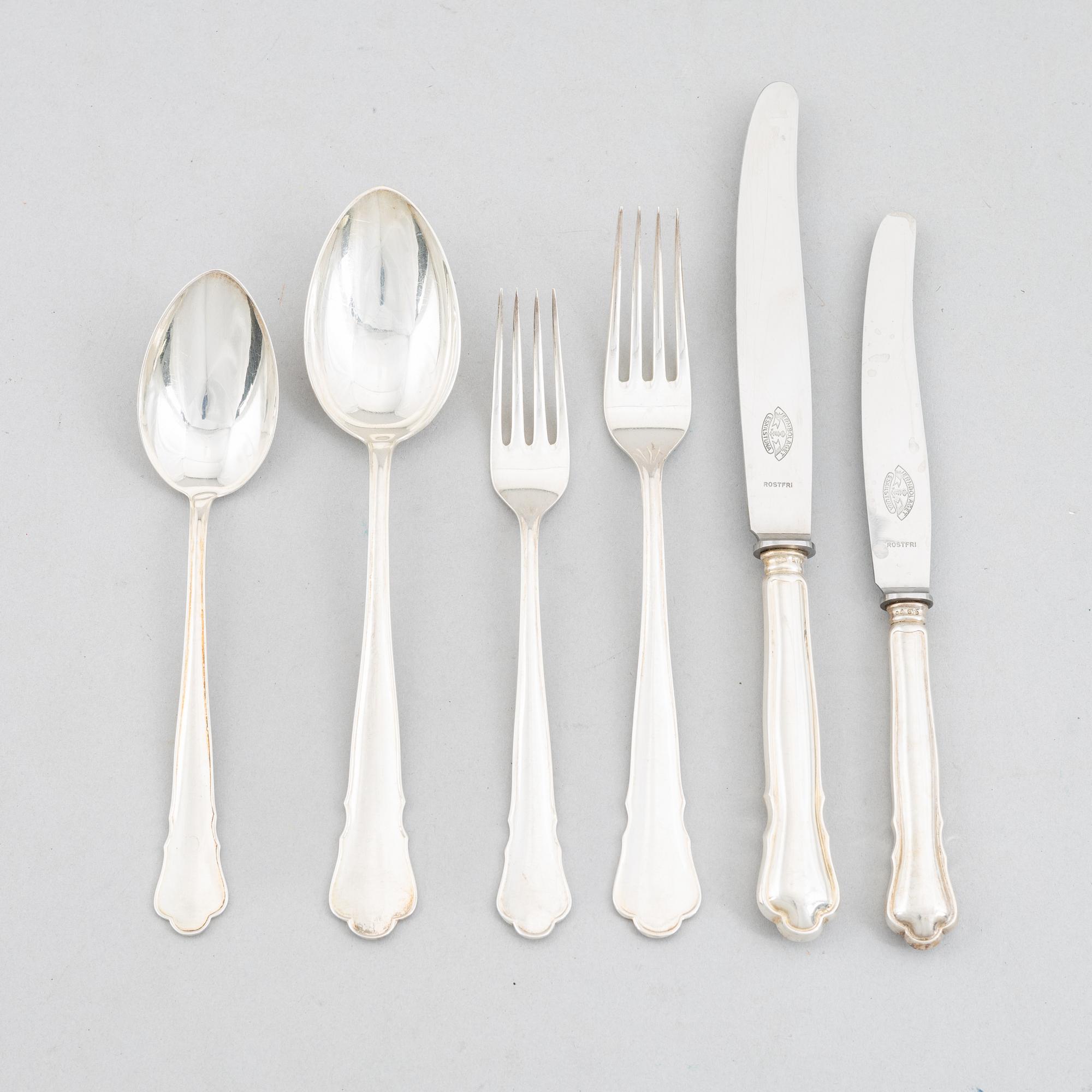 Bestickservis, 27 delar, silver, "Chippendale", GAB, Stockholm 1940.