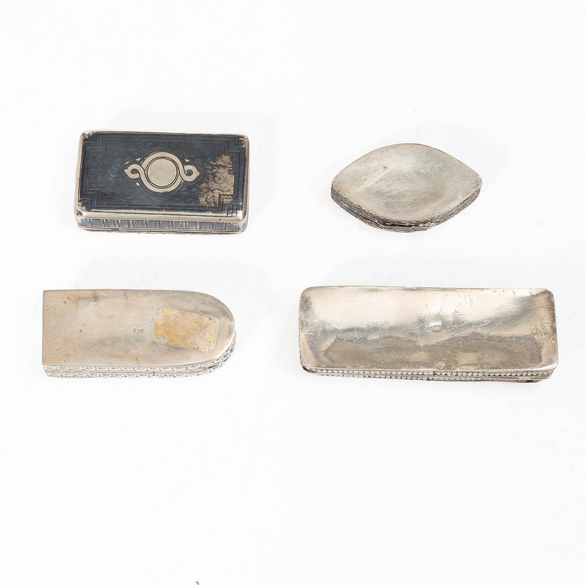 Boxes, 4 pcs, silver and niello, including Moscow, Russia 1873.