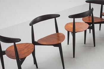 STOLAR, 6 st, "Hjertestolen", Hans J Wegner, Fritz Hansen, Danmark.