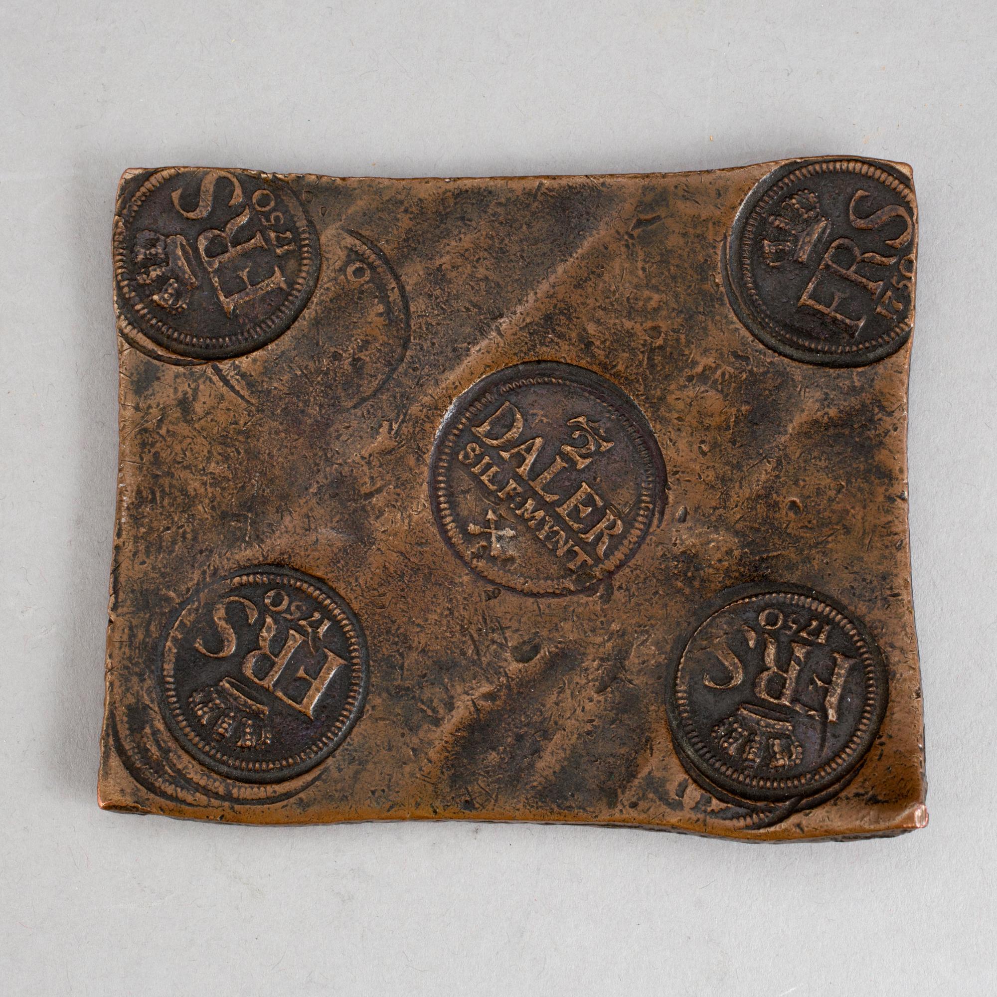 PLÅTMYNT, koppar, 1/2 daler silvermynt, Fredrik I av Sverige, 1750.