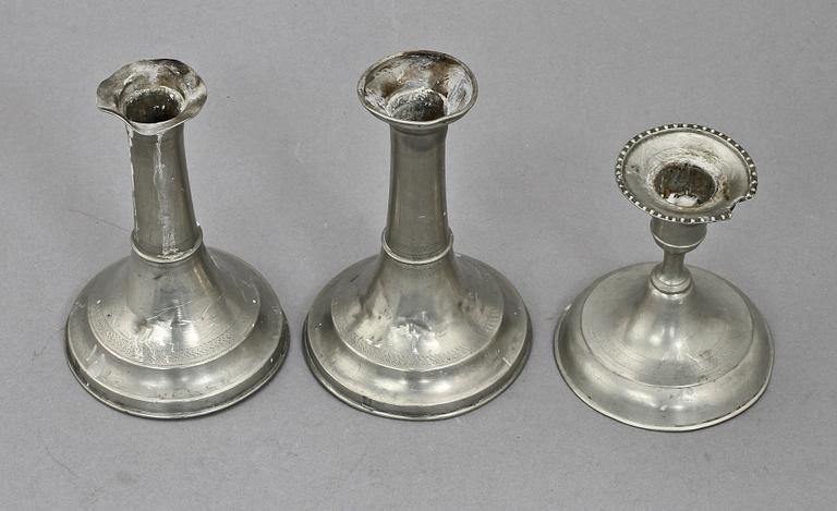 LJUSSTAKAR, 3 st, tenn, 1800-tal.