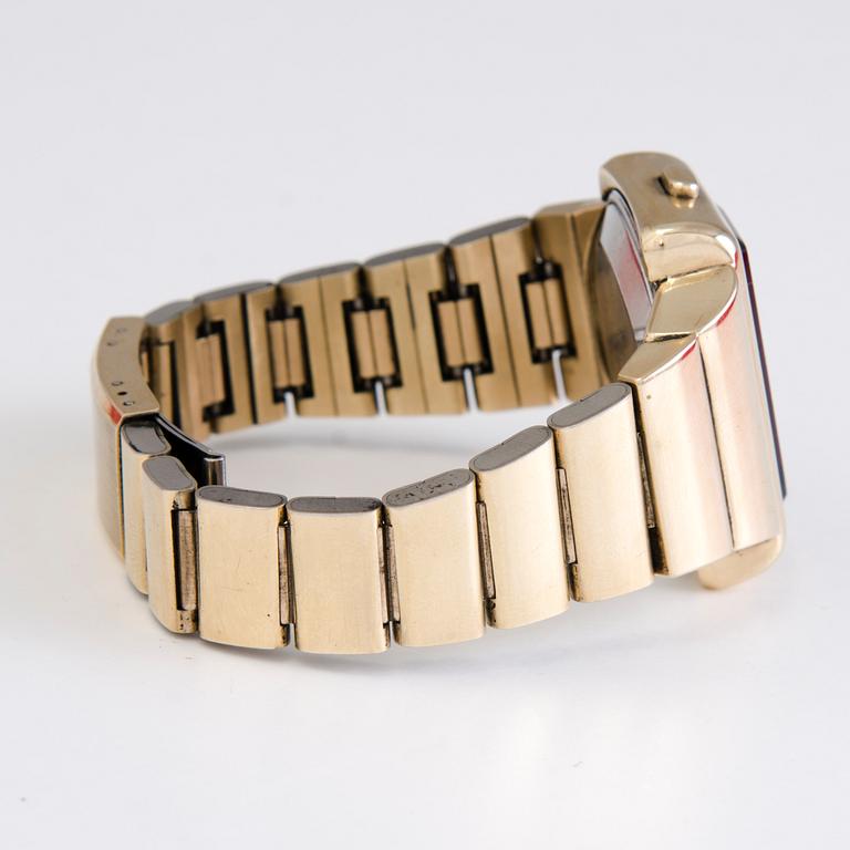 Omega Time computer TC2, gold plated digital LED wristwatch from the 1970s.