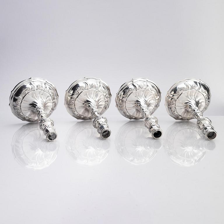 Four silver candlesticks, marks of Christian Drentwett II, Augsburg (1765-1767), two (1781-1783) and possibly (1743-45).