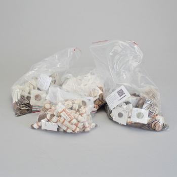 PARTI KOPPARMYNT och JÄRNMYNT, Sverige, 1800- och 1900-tal. Total vikt ca 13500 g inklusive fodral mm.