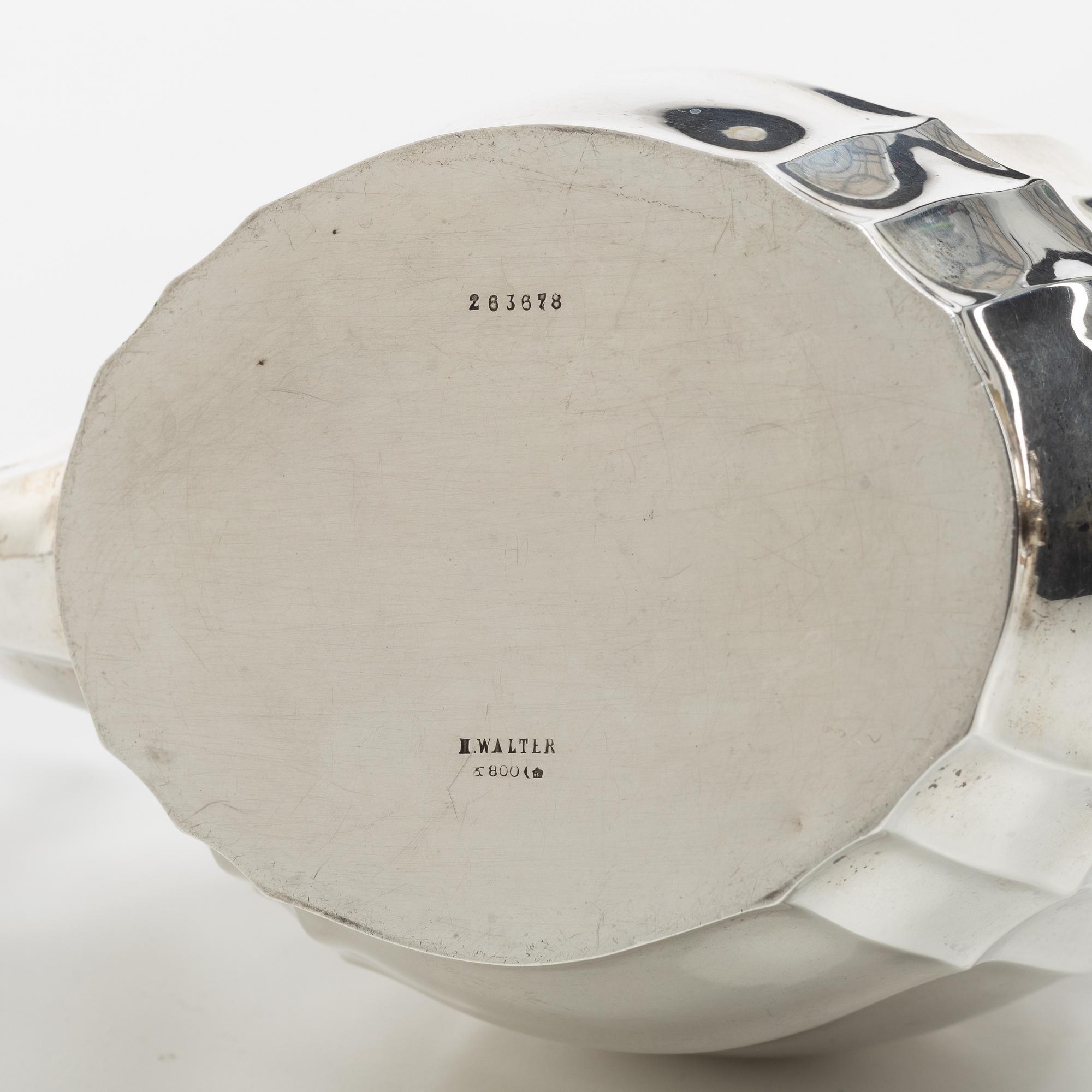 Coffee service, 5 pieces, silver, Hermann Walter, Germany, first half of the 20th century.