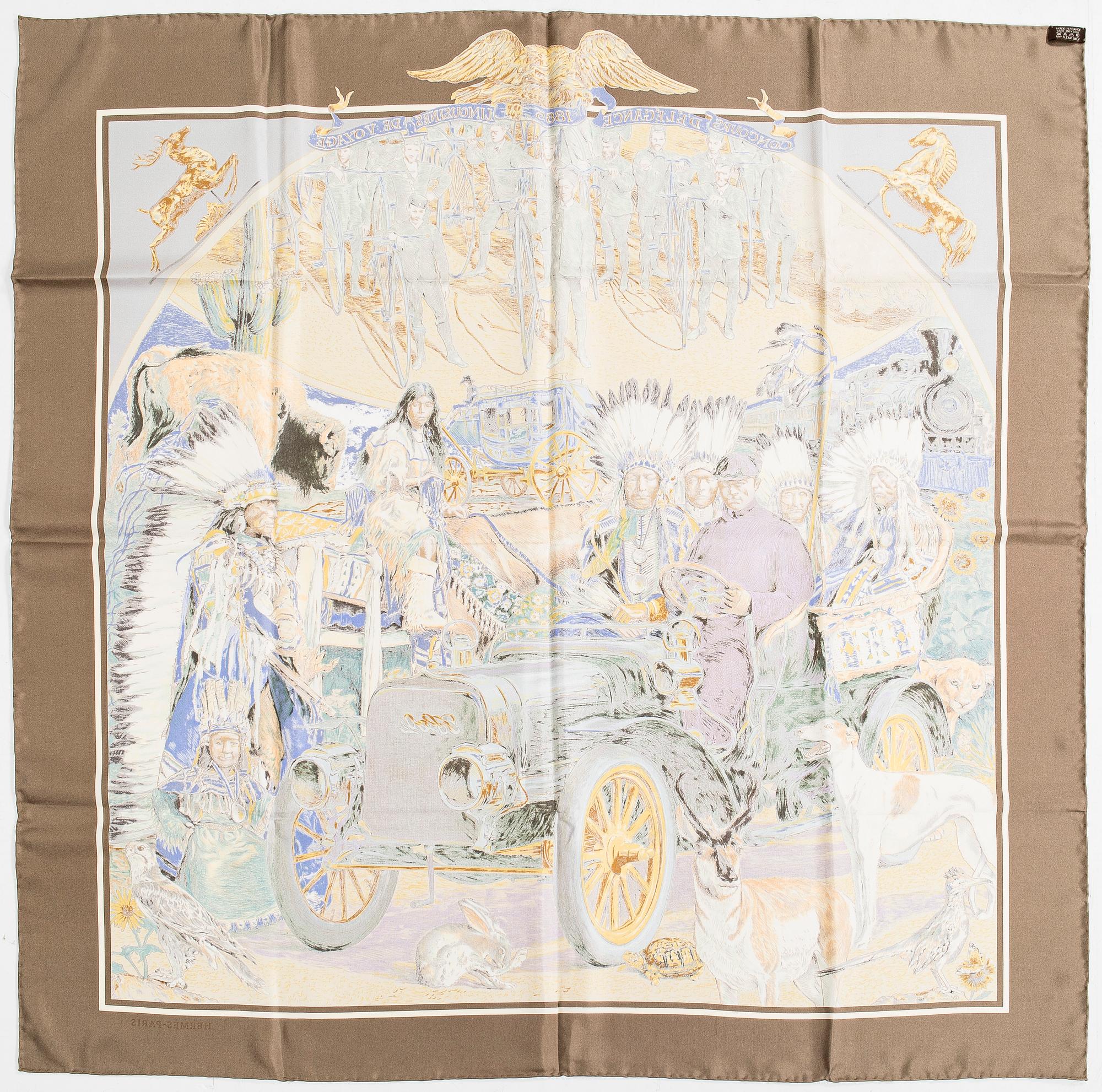 Hermès, a 'Concours d'Elegance - 1885 Limousines de Voyage' silk scarf.