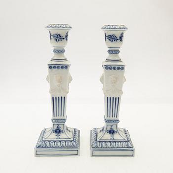 Royal Copenhagen, Candelsticks, a pair, blue and white porcelain, Denmark, 1969-1974.