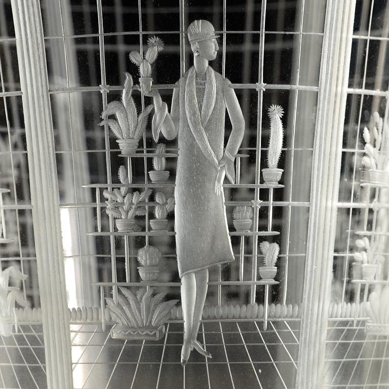 EDWARD HALD, skål med fat, "Kaktusutställningen", Orrefors 1927.