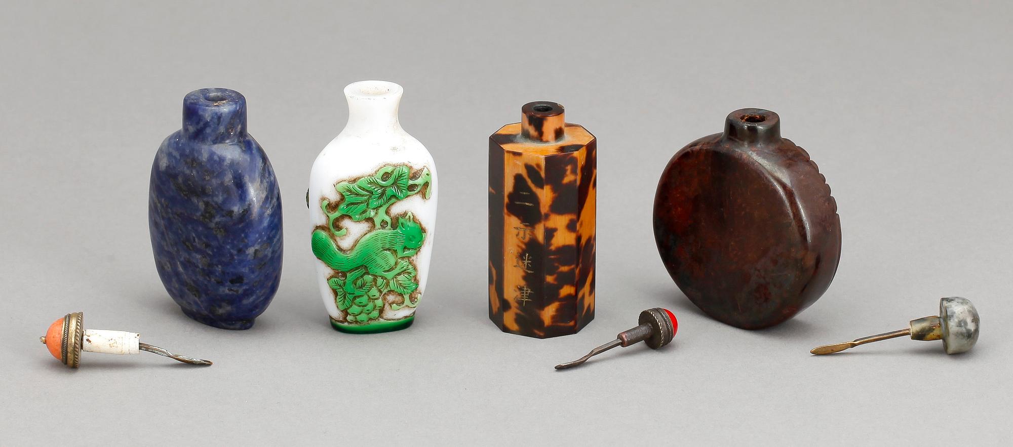 SNUSFLASKOR, 4 st, sten resp glas, Kina.