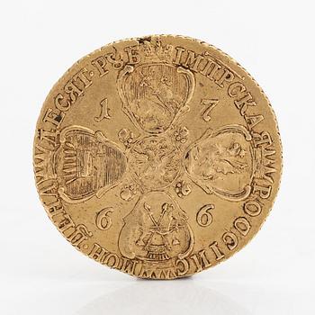 Kultaraha, Katariina II, 10 ruplaa, Venäjä 1766.