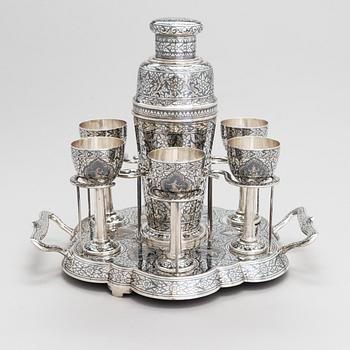 Cocktailset, åtta delar, silver, Thailand 1900-tal.