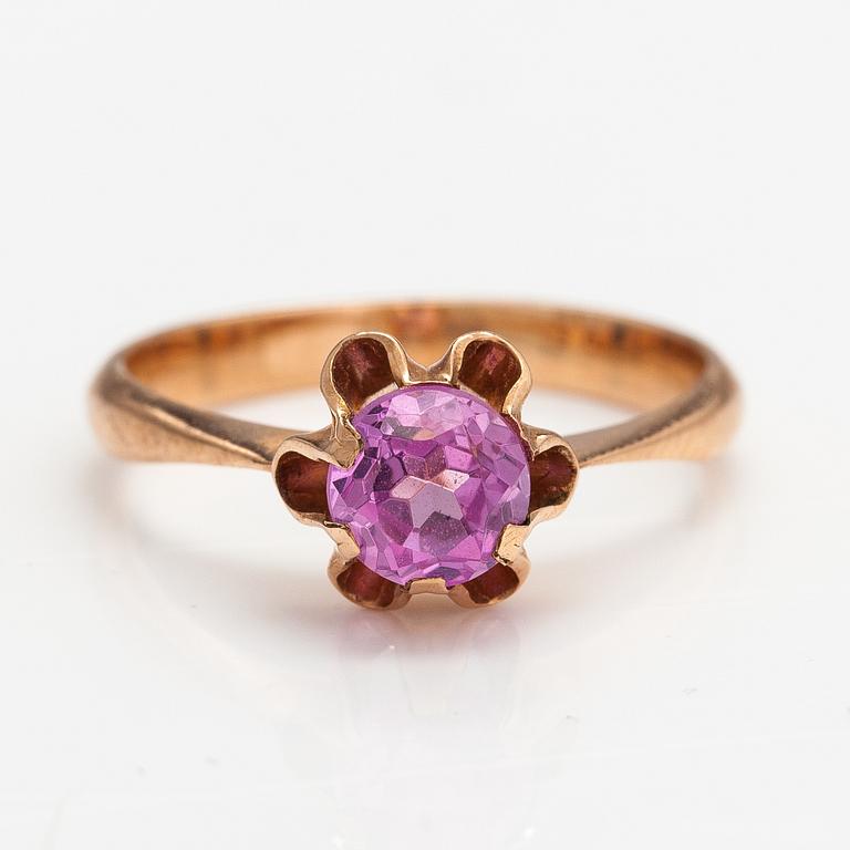 A 14K gold ring with a synthetic ruby. Soviet Union.
