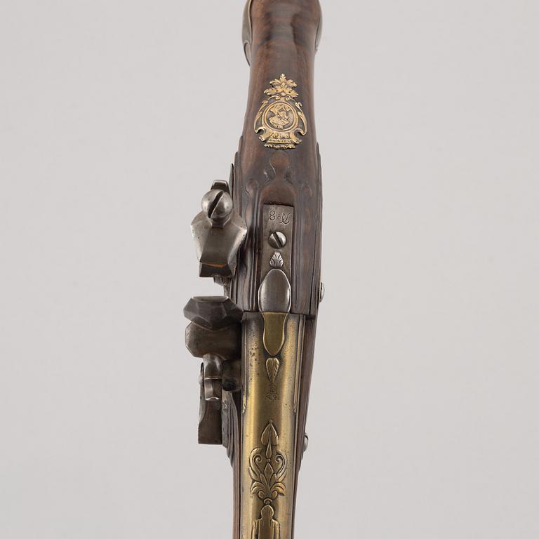 Flintlock pistols, a pair, signed Penterman, Utrecht, early 18th century.