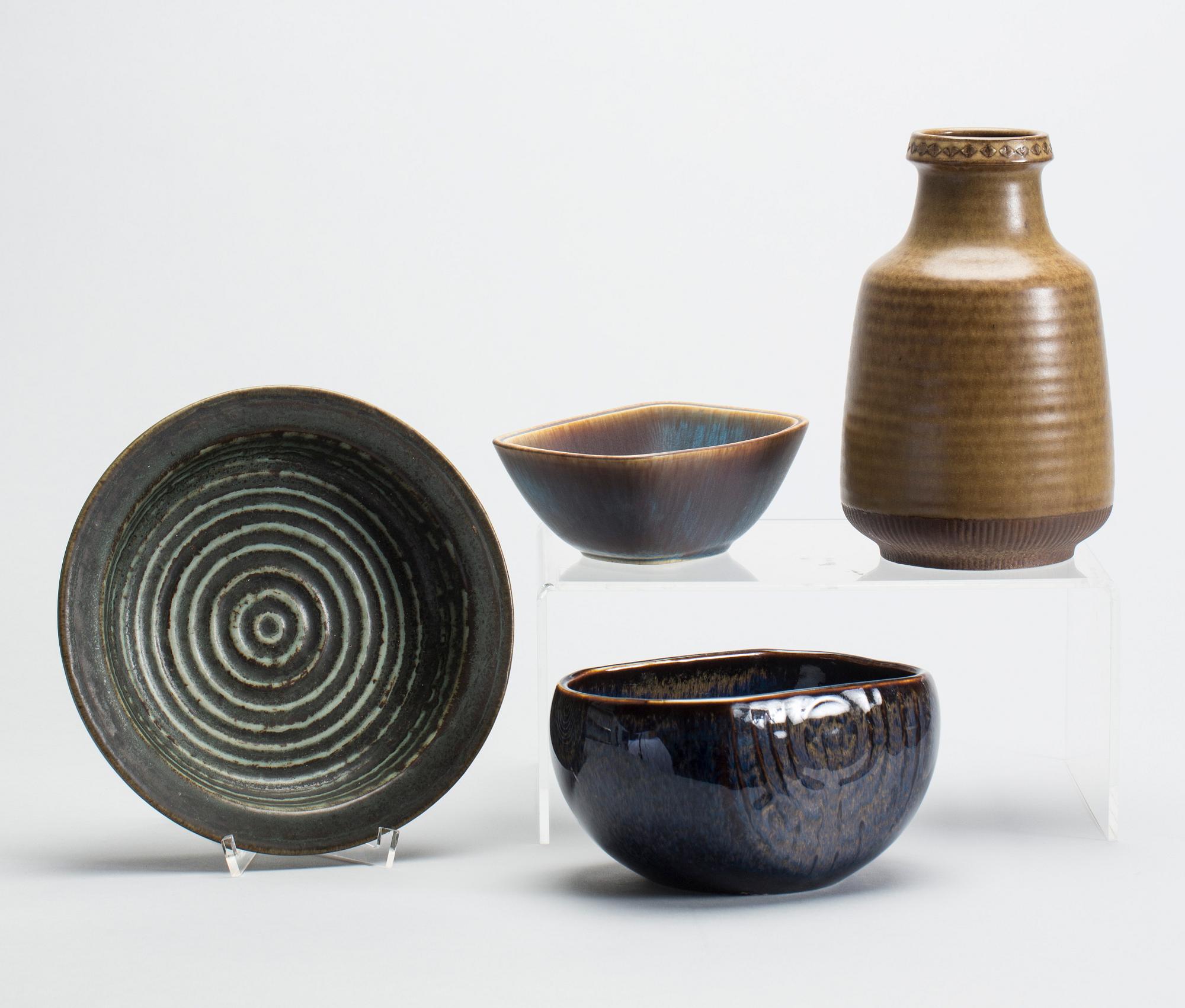 VAS och SKÅLAR, 3 st, stengods, Gunnar Nylund och Carl-Harry Stålhane, Rörstrand.