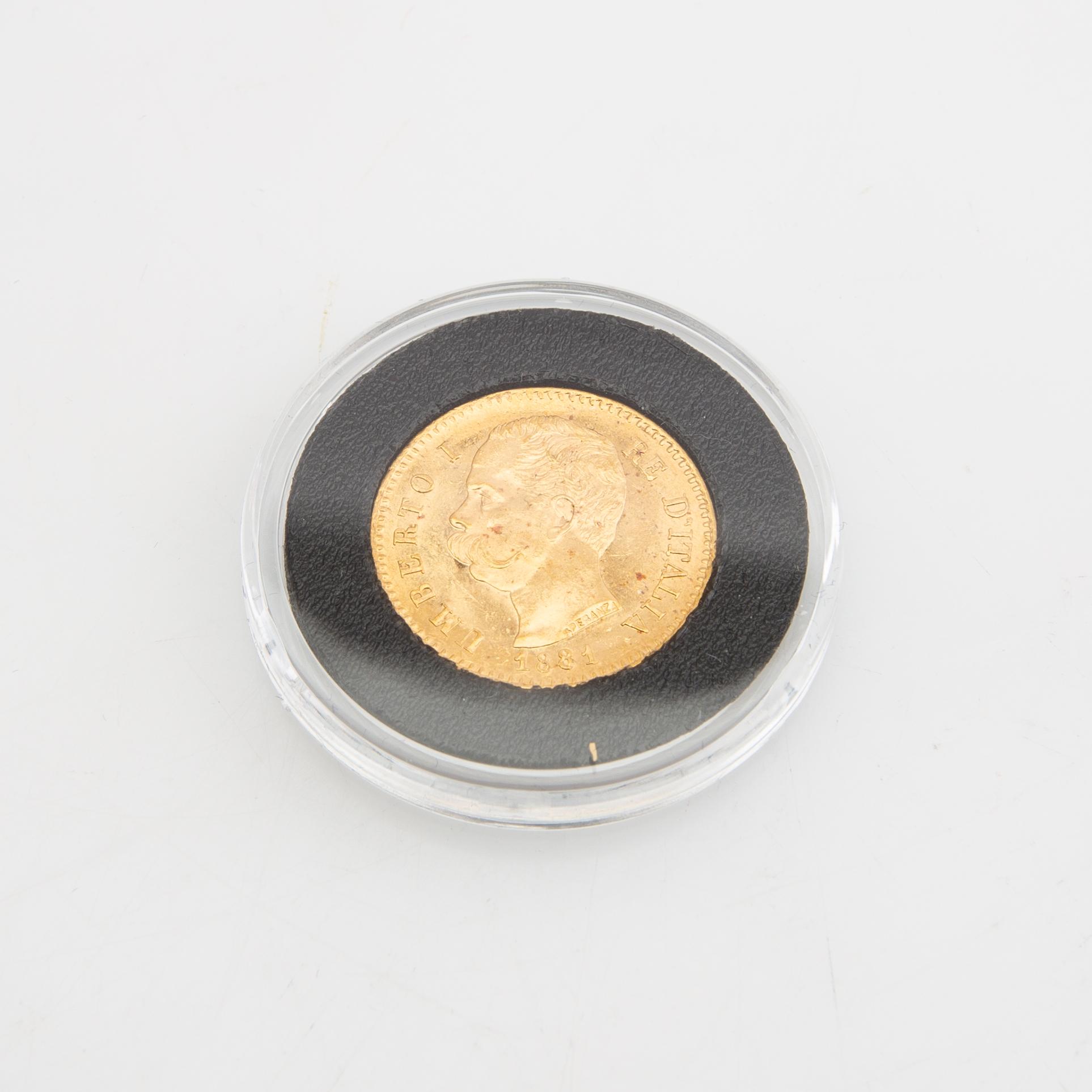 Guldmynt Italien, Umberto I 20 Lire, 1881.