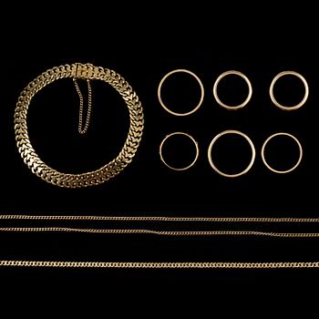 PARTI SMYCKEN, 9 delar, 18k guld. 1900-tal. Totalvikt 51,8g.