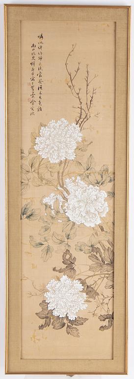 Yun Shouping (1633-1690), his school, after, a chinese painting, ink and colour on silk, 20th century.