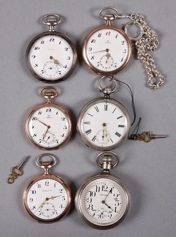 FICKUR, 6 st, mest silver, sent 1800-tal till tidigt 1900-tal. Bla Omega.